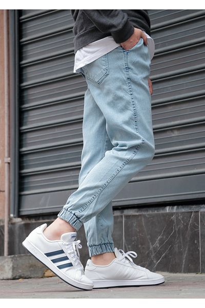 GREENPOLL Ανδρικό Ice Blue Jogger Jeans - Ελαστική μέση και πόδια, τζιν που πλένεται