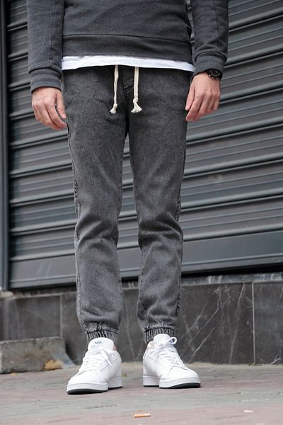 GREENPOLL Men's Gray Jogger Jeans - Elastic Waist and Leg, Washable Denim