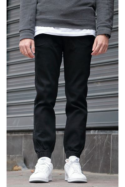GREENPOLL Men's Black Jogger Jeans - Elastic Waist and Leg, Washable Denim