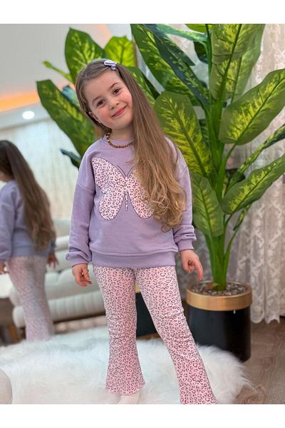 GÖKJOY BUTİK Premium Quality Butterfly Printed Girl's Tights Suit