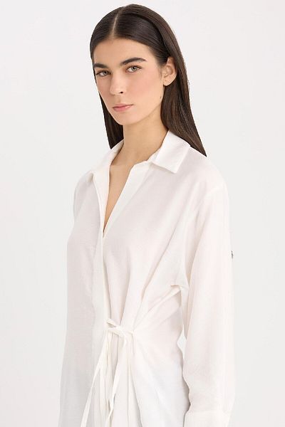 DeFacto Oversize Wide Fit Button Long Sleeve White Shirt E0568Ax24Wn