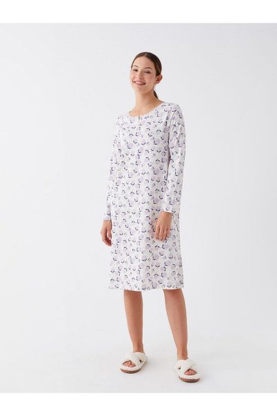 LC Waikiki Lw - Runny Collar Floral Long Sleeve Women's Nightgown