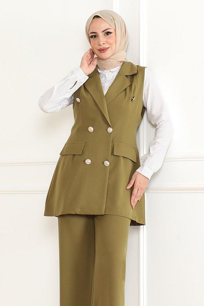 Modamihram Khaki Double Set - Button Detail, Model 19231