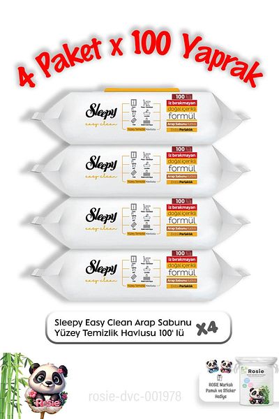 Sleepy 100 Pack Soap Surface Wipes - X 4 and Rosie Cotton