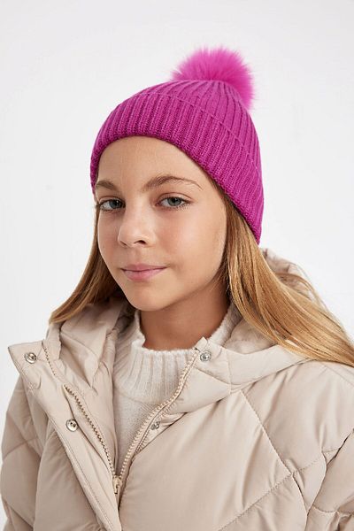 DeFacto Girl's Pompom Patterned Beret - C7643A824Wn