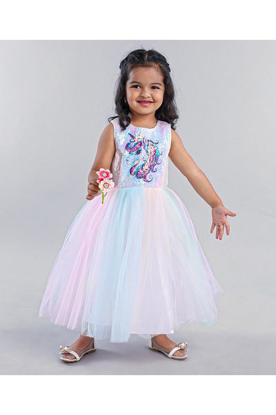 Babyhug Sleeveless Sequins Detailing Party Gown - Multicolour