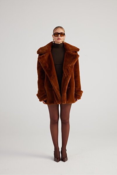 HOLLY LOLLY Brown Faux Mobby Fur Jacket - Lined