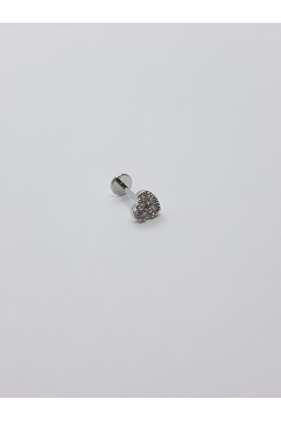 Set Stainless Steel''Heart'' Tragus Earrings with Shiny Stone Detail - 5 mm Length