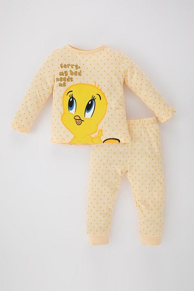 DeFacto Looney Tunes Baby-Mädchen-Pyjama-Set mit langen Ärmeln aus gekämmter Baumwolle – A9327a523au