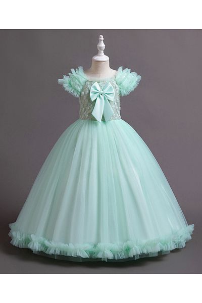 Kookie Kids Bow Front Party Gown - Mint Green