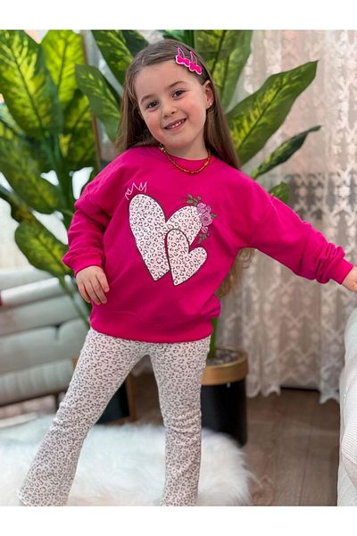 GÖKJOY BUTİK Premium Quality Heart Printed Girl's Tights Suit