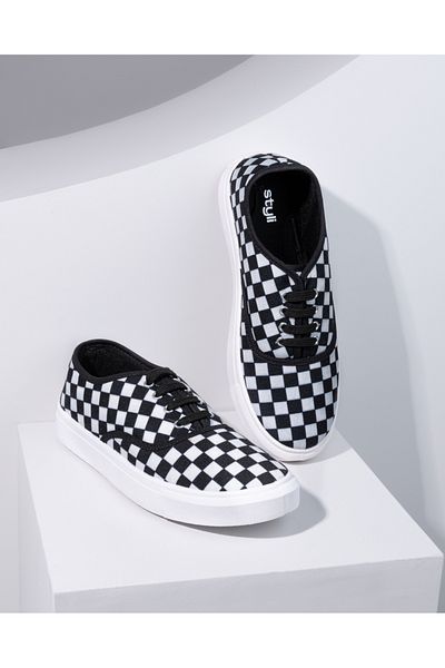 Styli Checkerboard Canvas Lace Up Sneakers