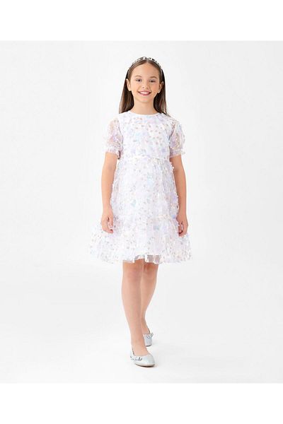 Primo Gino Half Sleeves Party Frock With Sequins & 3D Flowers Applique -Light Blue