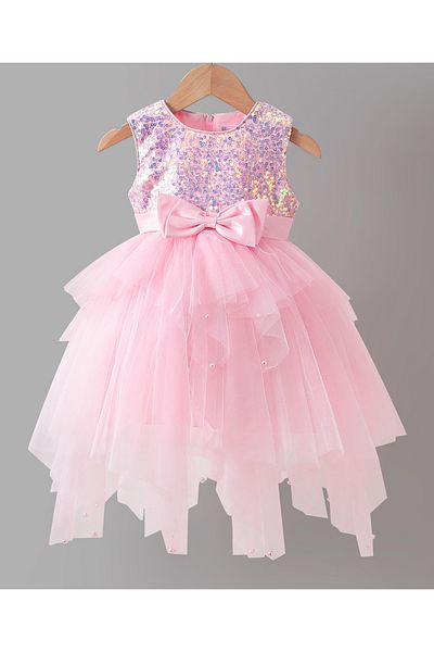 Kookie Kids Sequin Embellished Bow Party Dress - Pink