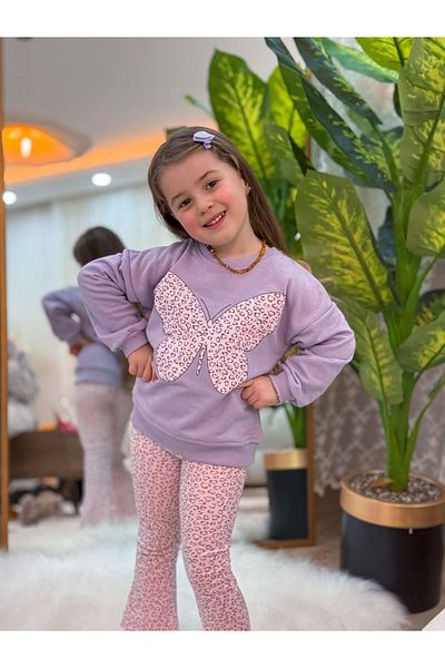 GÖKJOY BUTİK Premium Quality Butterfly Printed Girl's Tights Suit