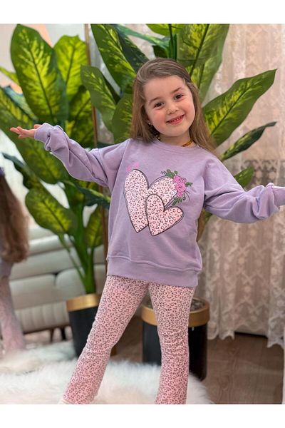 GÖKJOY BUTİK Premium Quality Heart Printed Girl's Tights Suit