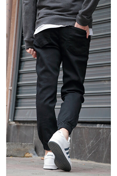 green poll Erkek Jogger Kot Pantolon – Siyah, Lastikli Bel & Paça, Yıkamalı Denim