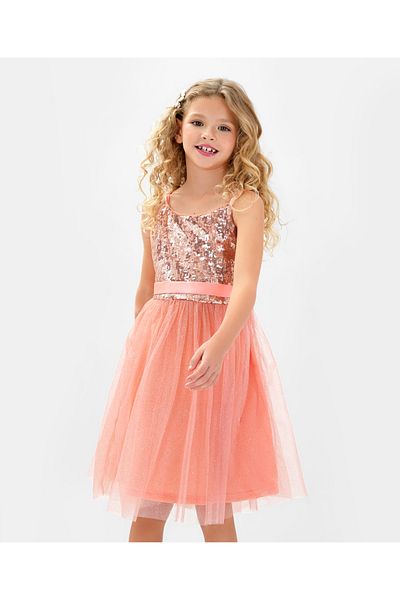 Primo Gino Sleeveless Party Frock with Sequin Detailing - Champagne