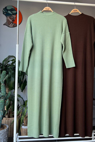 Bold Grup Γυναικείο Καφέ Πλεκτό Φόρεμα Πουλόβερ Half Fisherman Hijab Standard Size