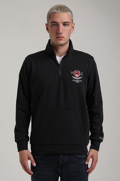 NEW WORLD POLO Stand Collar Navy Blue Slim Fit Sweatshirt 24Fwm60198