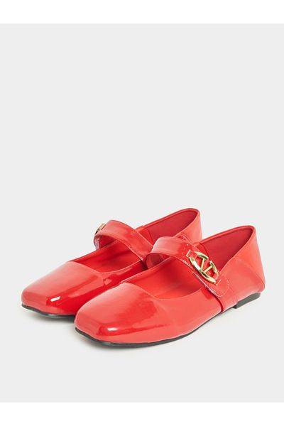 Styli Patent Ballerina Shoes with Buckle Strap