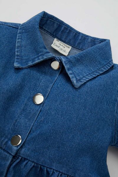 DeFacto Rochie de jeans pentru fetiță, cu gât polo, cu mânecă lungă, cu jumătate de nasture, D2030a524au