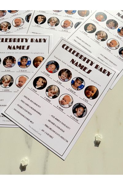 The Istanbul Event Set of 5 Baby Shower Play and Entertainment Question Cards - Celebrity Baby Names