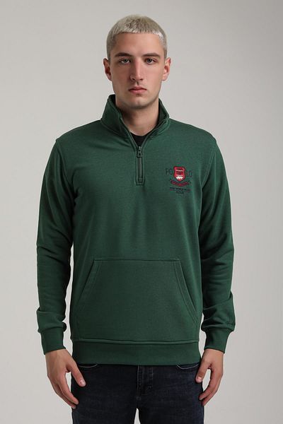 NEW WORLD POLO Stand Collar Green Slim Fit Sweatshirt 24Fwm60198