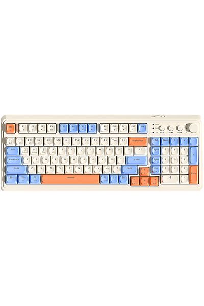 Aula S99 Keys Tri-Mode with Media Knob Programmable Membrane Computer RGB Wireless Creamy Gaming Keyboard