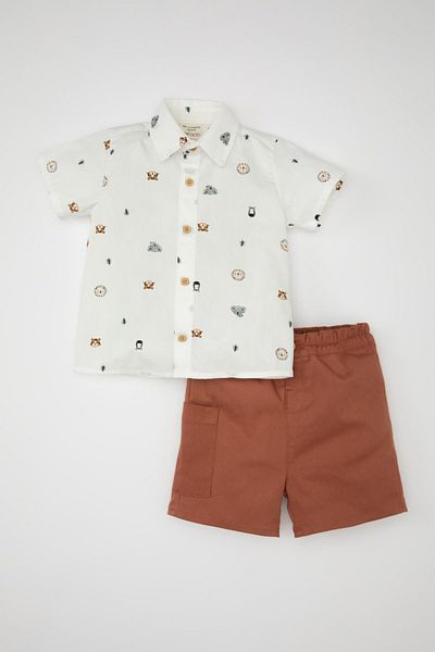 DeFacto Baby Boy Set of 2 Print Poplin Short Sleeve Shirt Shorts C6219A524Sm