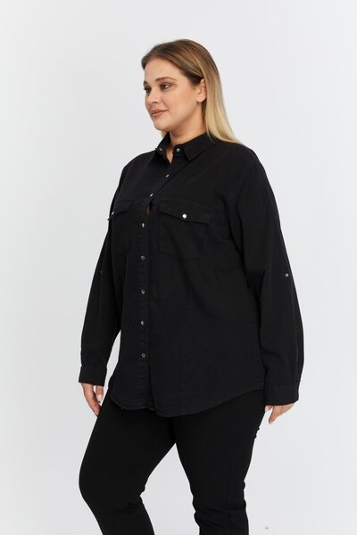 RMG Epoleți cu mâneci de mărime mare, detaliu informat, denim afumat