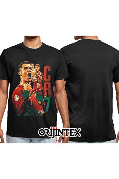 orijintex تيشيرت كريستيانو رونالدو CR7 G.O.A.T أسود مطبوع