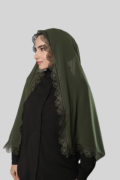 HÜRREM BONE Khaki Prayer Head Scarf Shawl Chiffon Laced202106_09