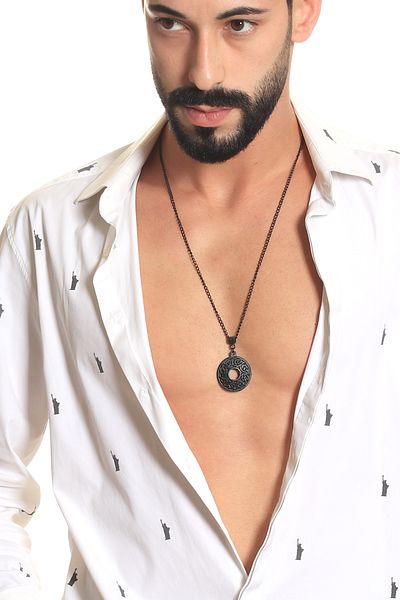 LABALABA Men's Black Oxide Plated Spiritual Symbol Pendant Necklace