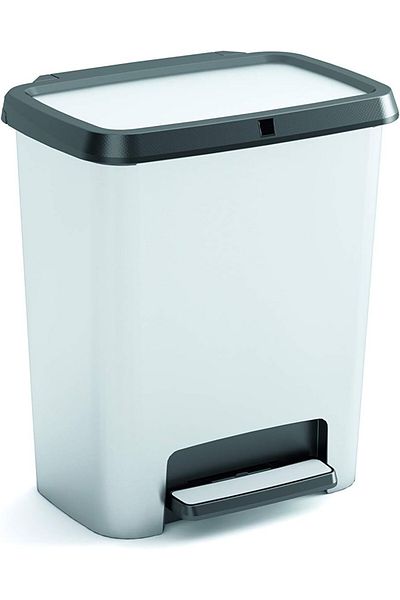 Keter Curver Compatta Steel Bin 25L - with Pedal and Steel Decoration for Office and Kitchen Use