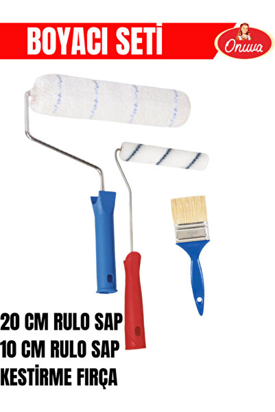 ONUVA Boyacı Seti 20cm İç Dış Rulo Sap + 10cm İç Dış Rulo Sap + Kestirme Fırçası