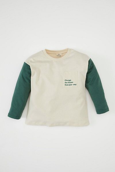 DeFacto Baby Boy Crew Neck Printed Color Block Long Sleeve T-Shirt D2592A524Au
