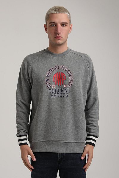 NEW WORLD POLO Crew Neck Gray Melange Slim Fit Sweatshirt 24Fwm60187