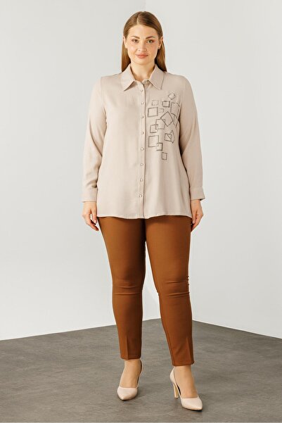 Moda İlgi Modailgi  Yün Viskon Gömlek Bej