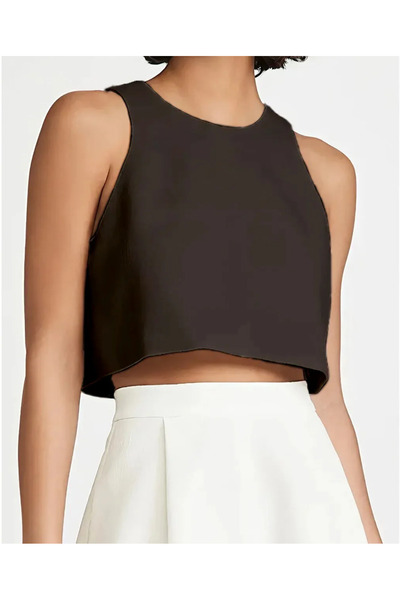 NSMLİFE Вечерно късо бюстие от черен сатен с цип