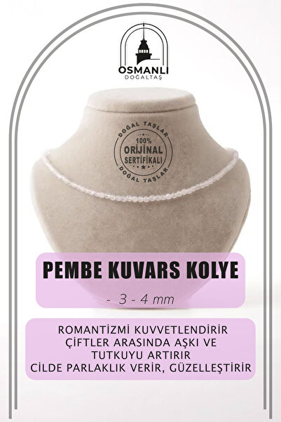 OSMANLI DOĞAL TAŞ Pembe Kuvars (gül Kuvars) 3-4mm Doğal Taş Dizi Kolye