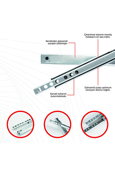 Serra 17 mm 40,6cm Gömme Ince Teleskopik Bilyeli Dolap Çekmece Rayı