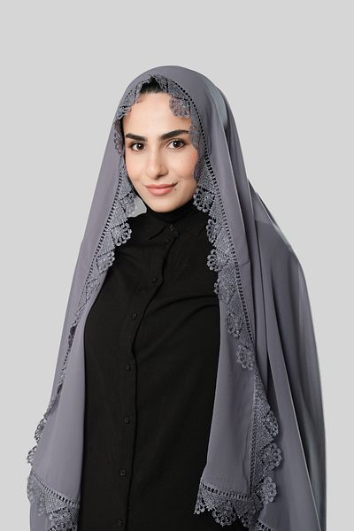 HÜRREM BONE Šedá modlitba Šátek na hlavu Šátek Šifon s krajkou202106_15