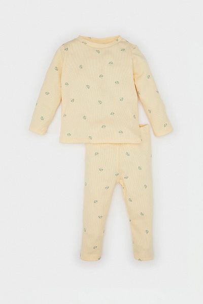 DeFacto Baby Mädchen Essen gedruckt lange Ärmel gerippt Camisole 2 Stück Pyjamas Set D8294A5NS