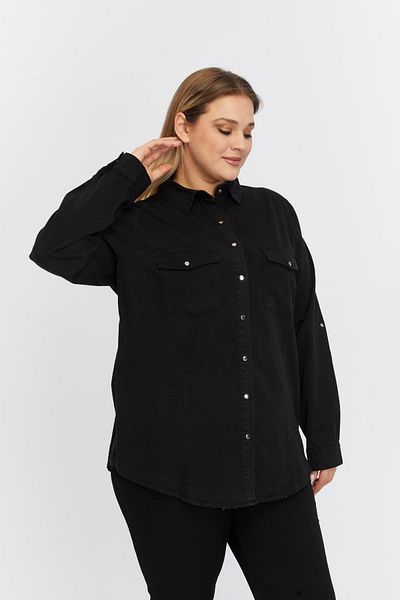 RMG Large Size Sleeve Epaulettes Detailed Denim Smoked