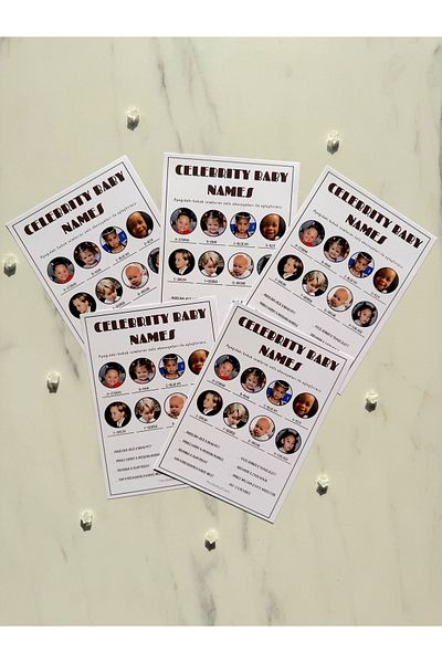 The Istanbul Event Set of 5 Baby Shower Play and Entertainment Question Cards - Celebrity Baby Names