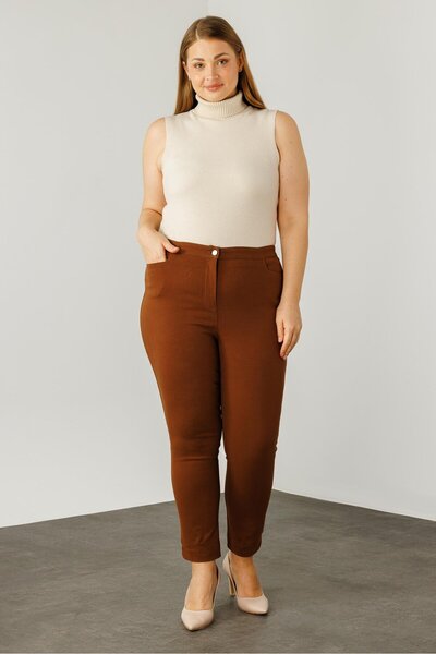 Moda İlgi Modailgi  Beli Lastikli Yan Cep Kanvas Pantolon Taba