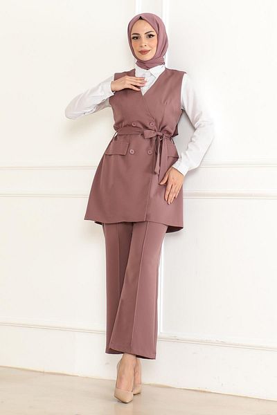 Modamihram Set dublu Dusty Rose - Detaliu centura, Model 19232