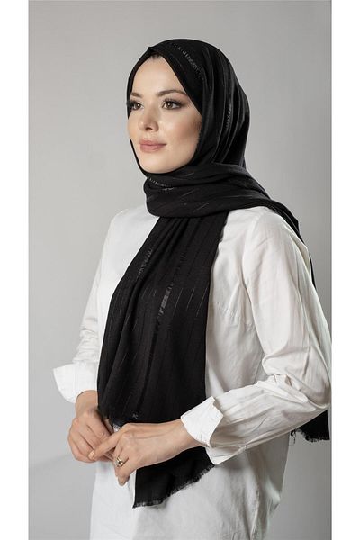 HÜRREM BONE Șal cu dungi negre țesătură viscoză Bursa Dolama 202110_01