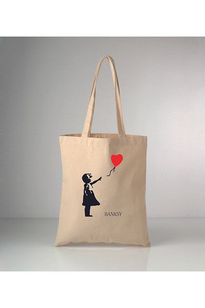GİFTORA Banksy Balloon Flying Girl Printed Raw Cloth Shoulder Bag